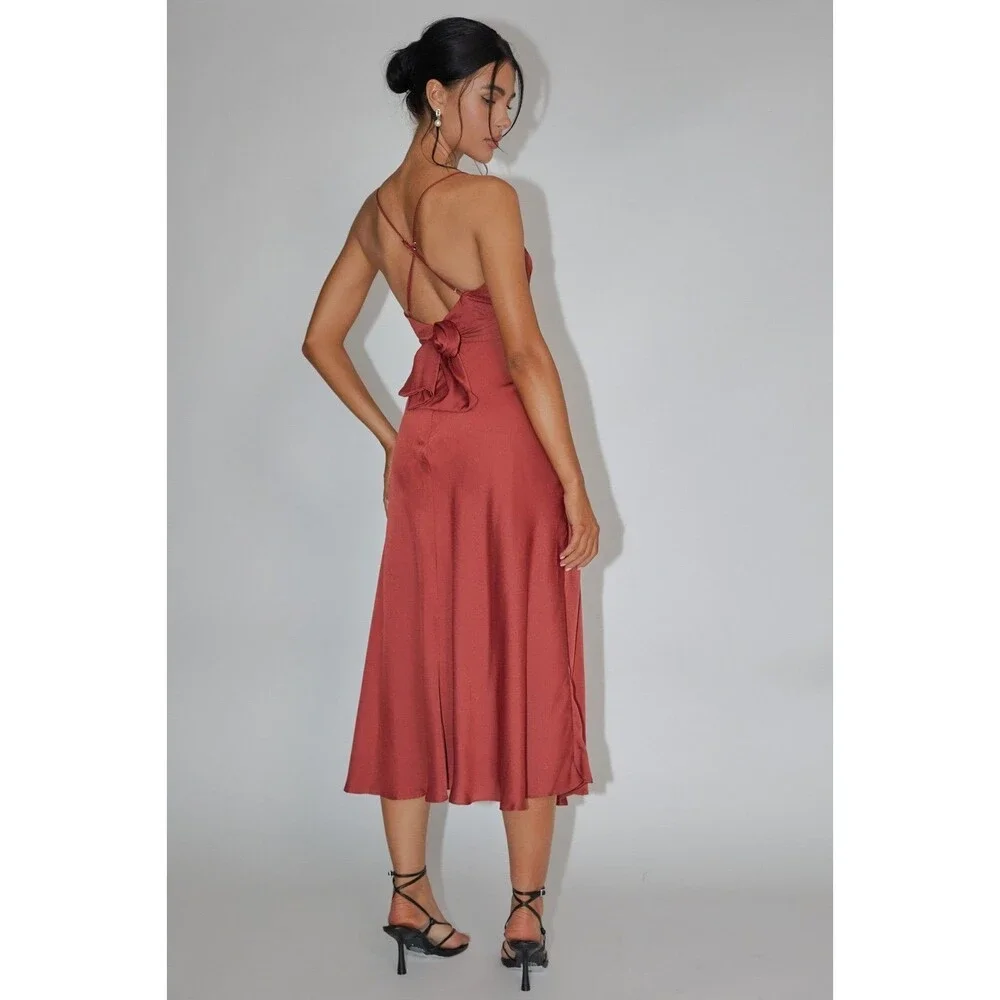 NWT Selfie Leslie Linka Cami Strap Midi Dress in Chocolate Size 8US - Picture 2 of 10